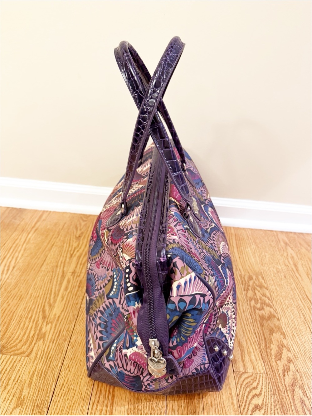 🌸 Kathy Van Zeeland Purple Croc & Butterfly Print Large Satchel Handbag - Picture 4 of 9